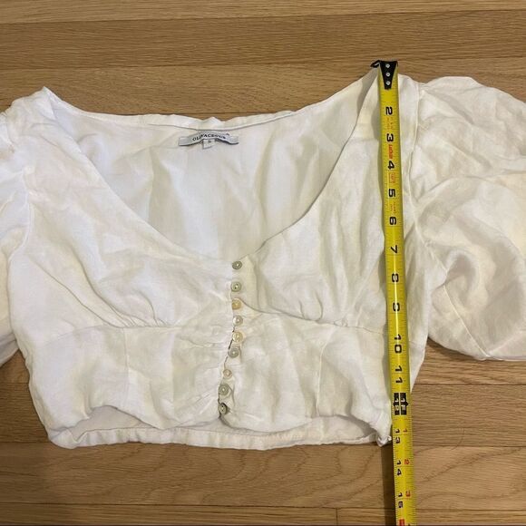 Olivaceous Cropped Pirate Puff Sleeve White Blouse - Picture 7 of 14
